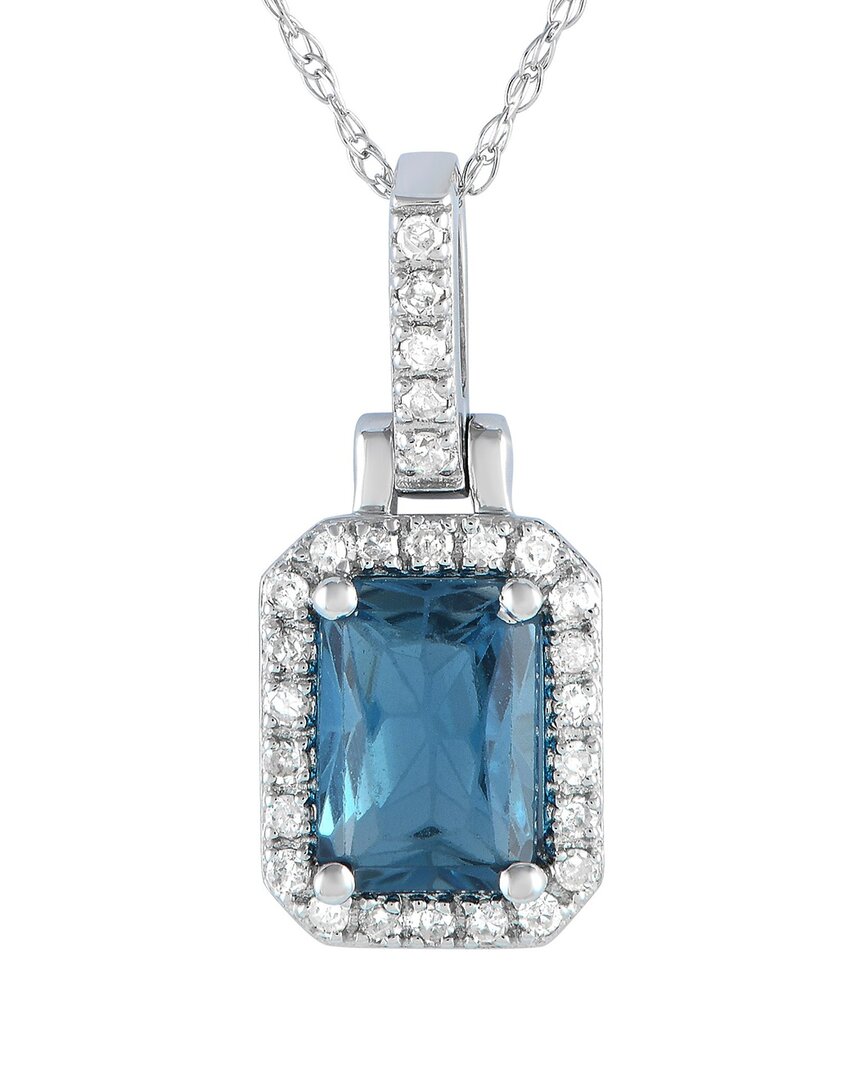 Gemstones 14k 0.12 Ct. Tw. Diamond & Topaz Pendant Necklace In Metallic