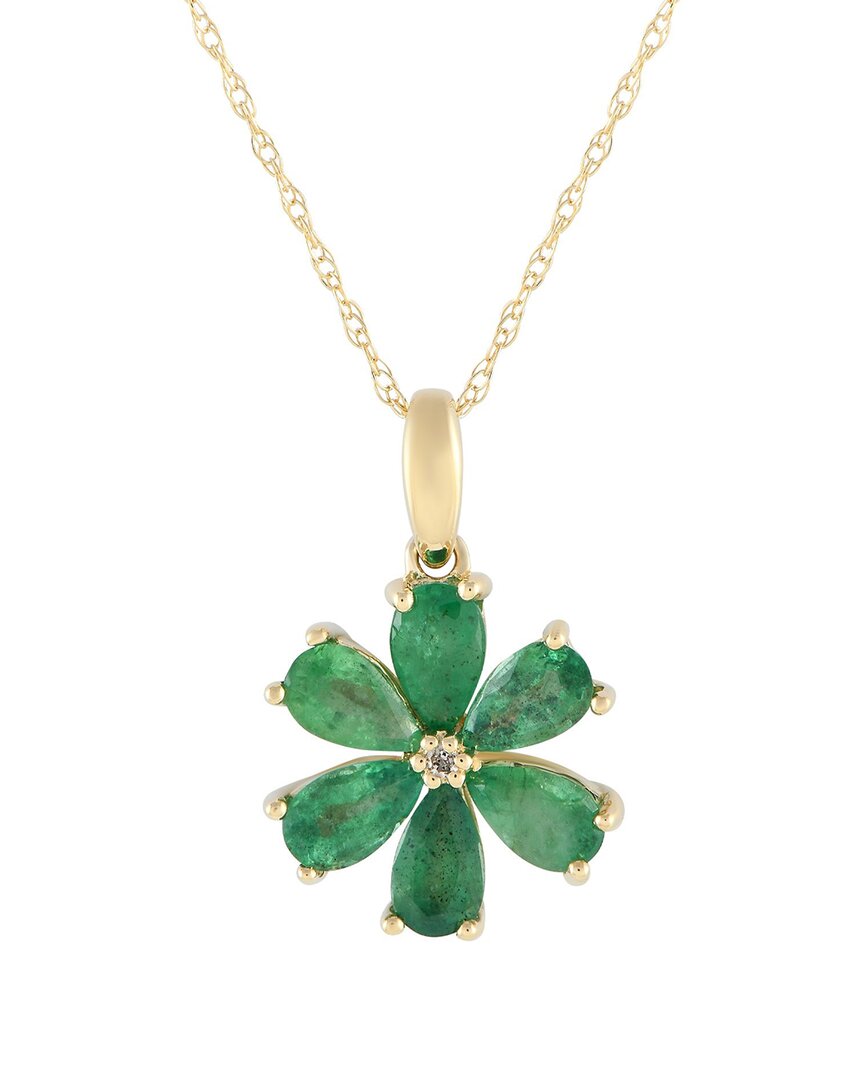 Gemstones 14k 0.01 Ct. Tw. Diamond & Emerald Flower Necklace In Gold