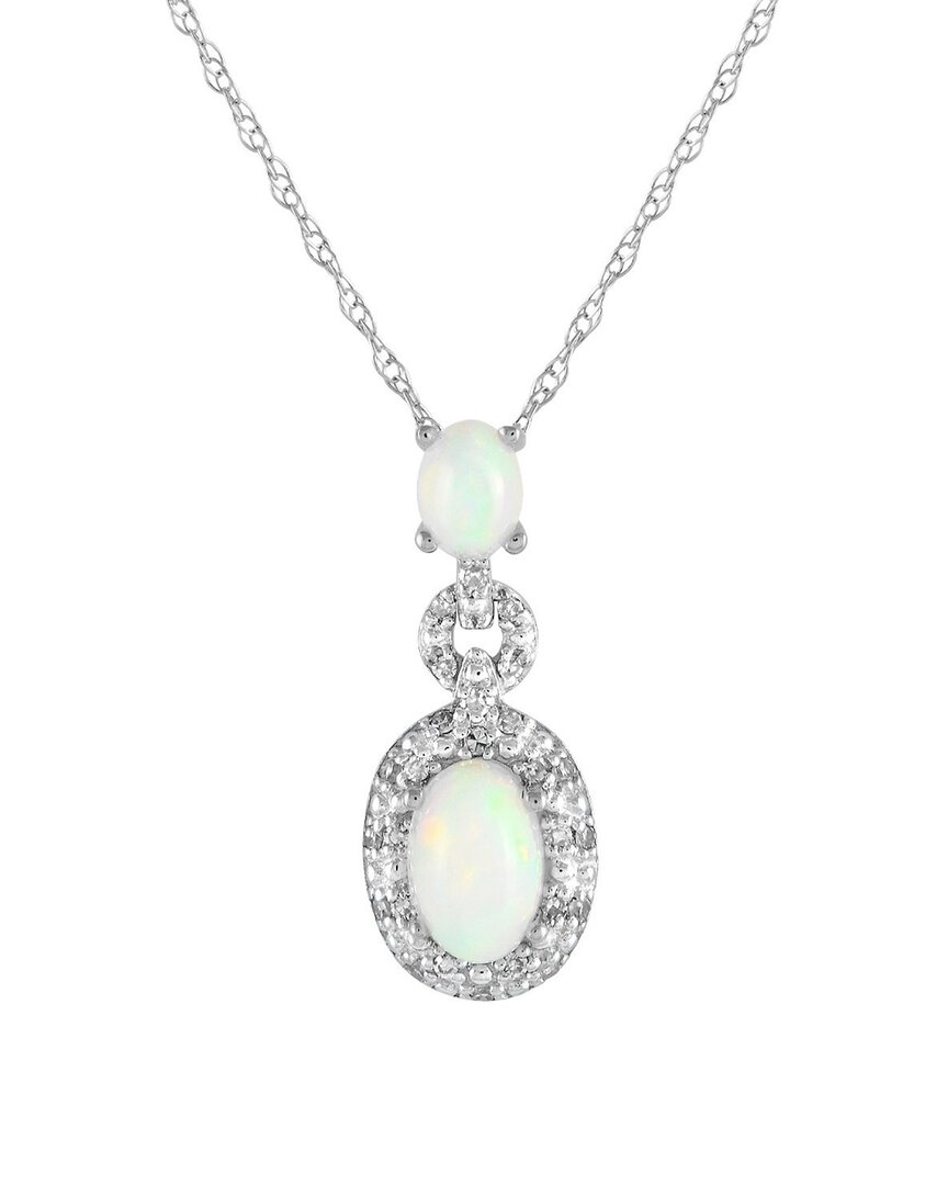 Gemstones 14k 0.08 Ct. Tw. Diamond & Opal Pendant Necklace