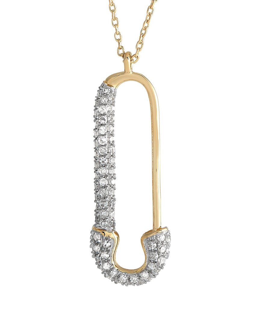 Gemstones 14k 0.17 Ct. Tw. Diamond & Peridot Safety Pin Necklace In Gold