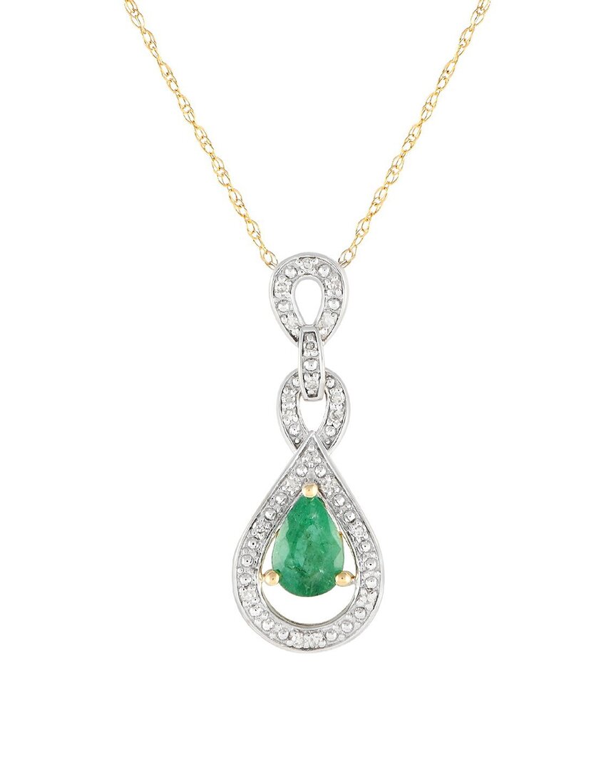 Gemstones 14k 0.08 Ct. Tw. Diamond & Emerald Necklace In Metallic
