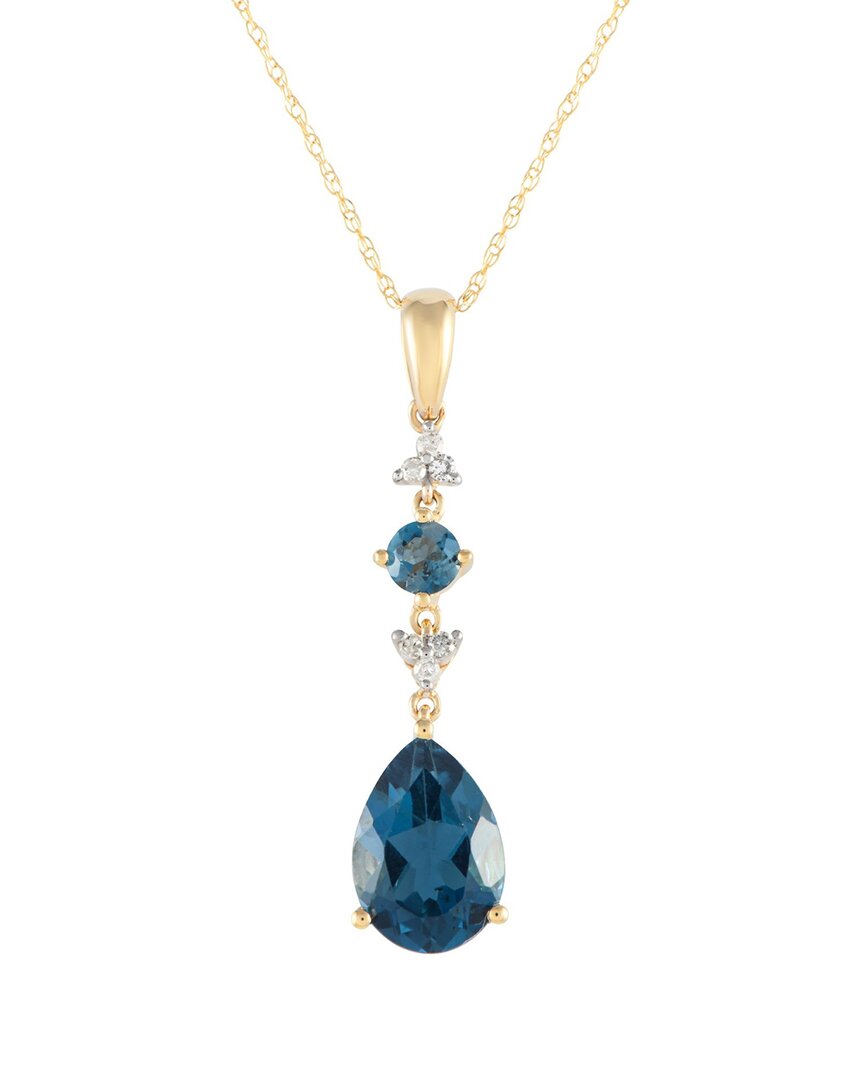 Gemstones 14k 0.05 Ct. Tw. Diamond & Topaz Pendant Necklace In Metallic