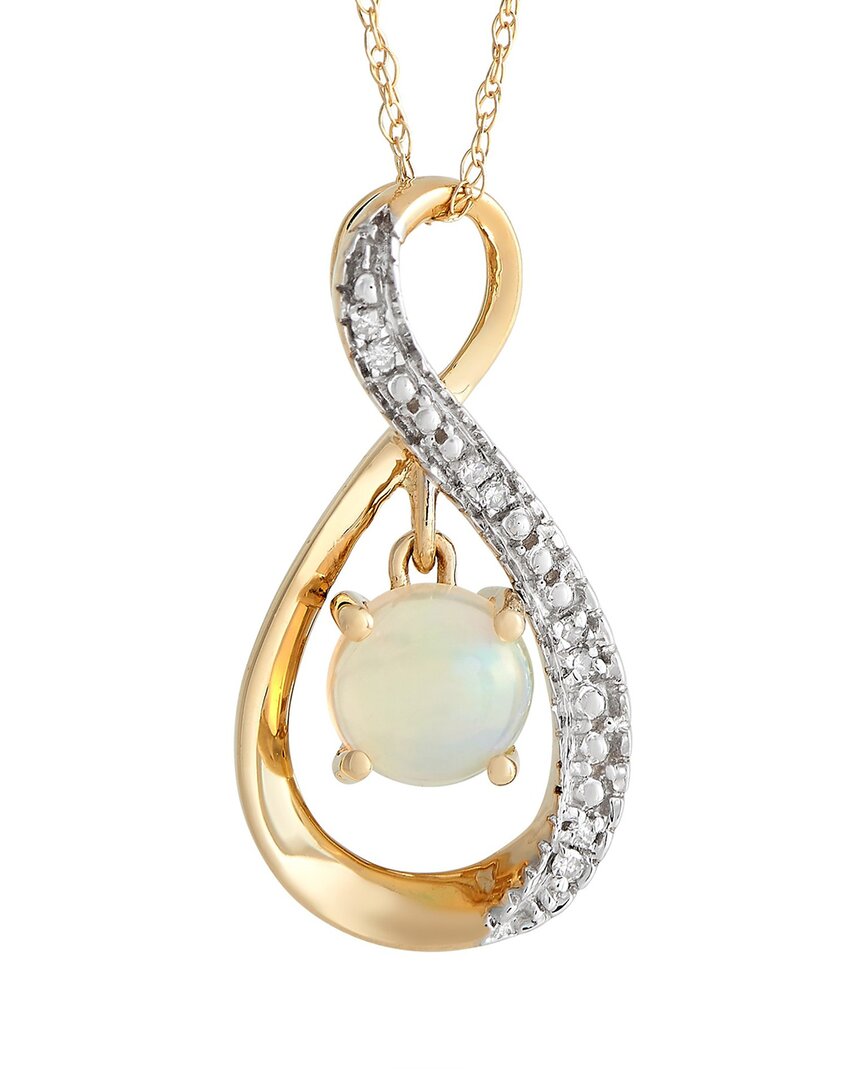 Gemstones 14k 0.03 Ct. Tw. Diamond & Opal Pendant Necklace