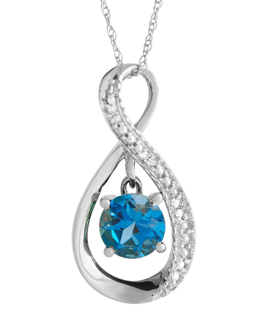 Gemstones 14k 0.03 Ct. Tw. Diamond & Topaz Pendant Necklace In Metallic