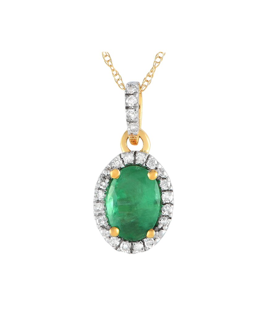 Gemstones 14k 0.06 Ct. Tw. Diamond & Emerald Pendant Necklace In Green