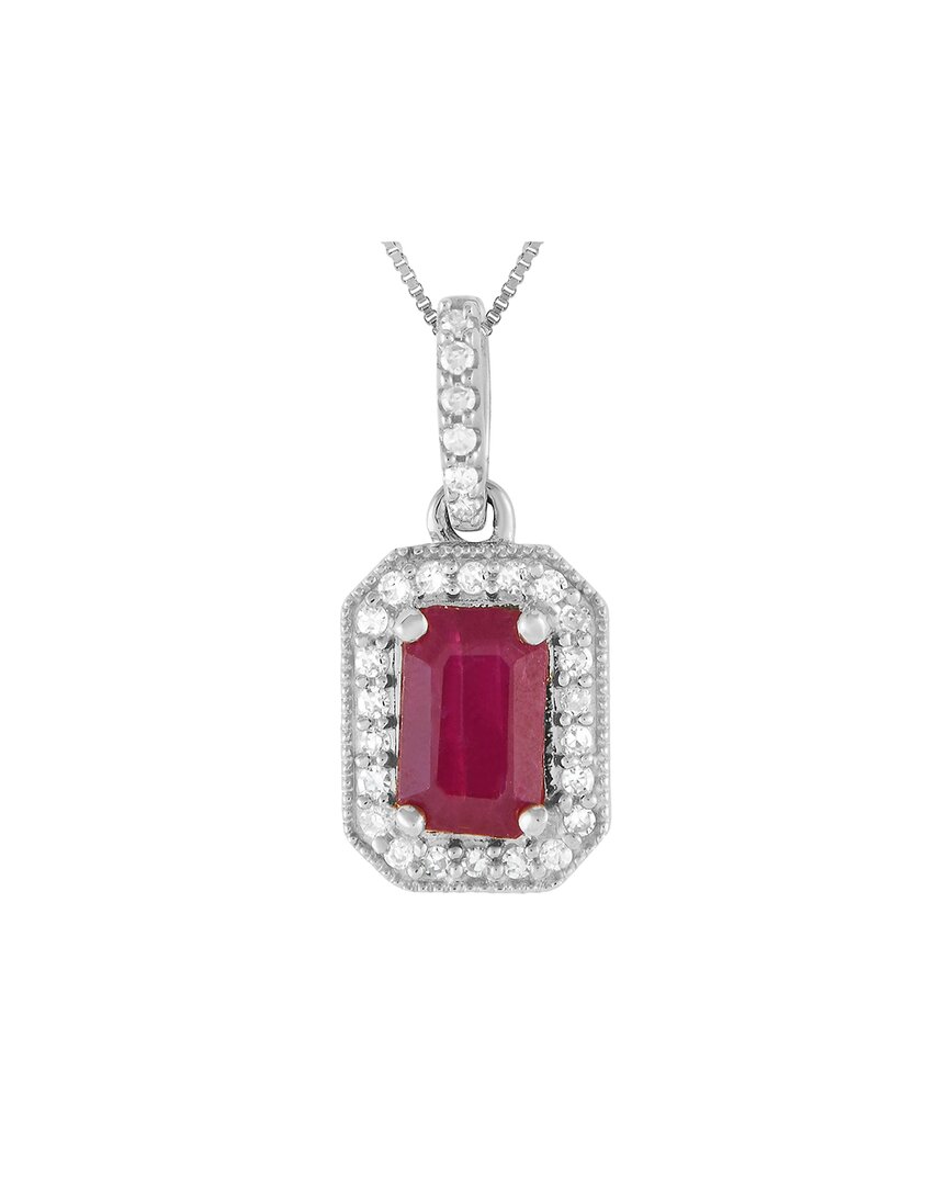 Gemstones 14k 0.10 Ct. Tw. Diamond & Ruby Necklace In Red
