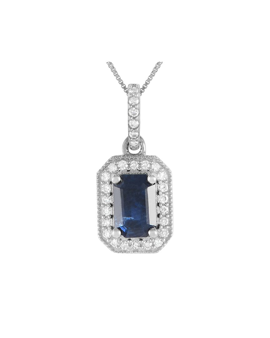 Gemstones 14k 0.10 Ct. Tw. Diamond & Sapphire Pendant Necklace In Metallic