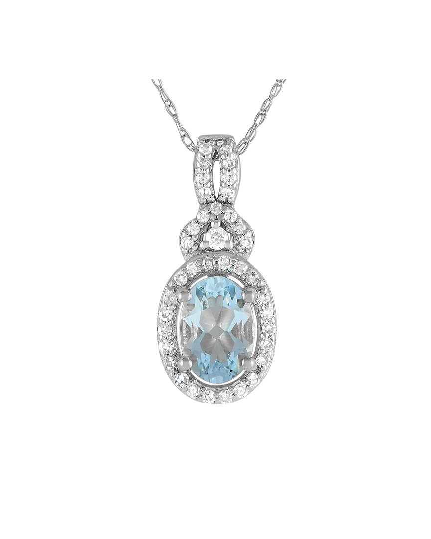 Gemstones 14k 0.15 Ct. Tw. Diamond & Aquamarine Pendant Necklace In Metallic
