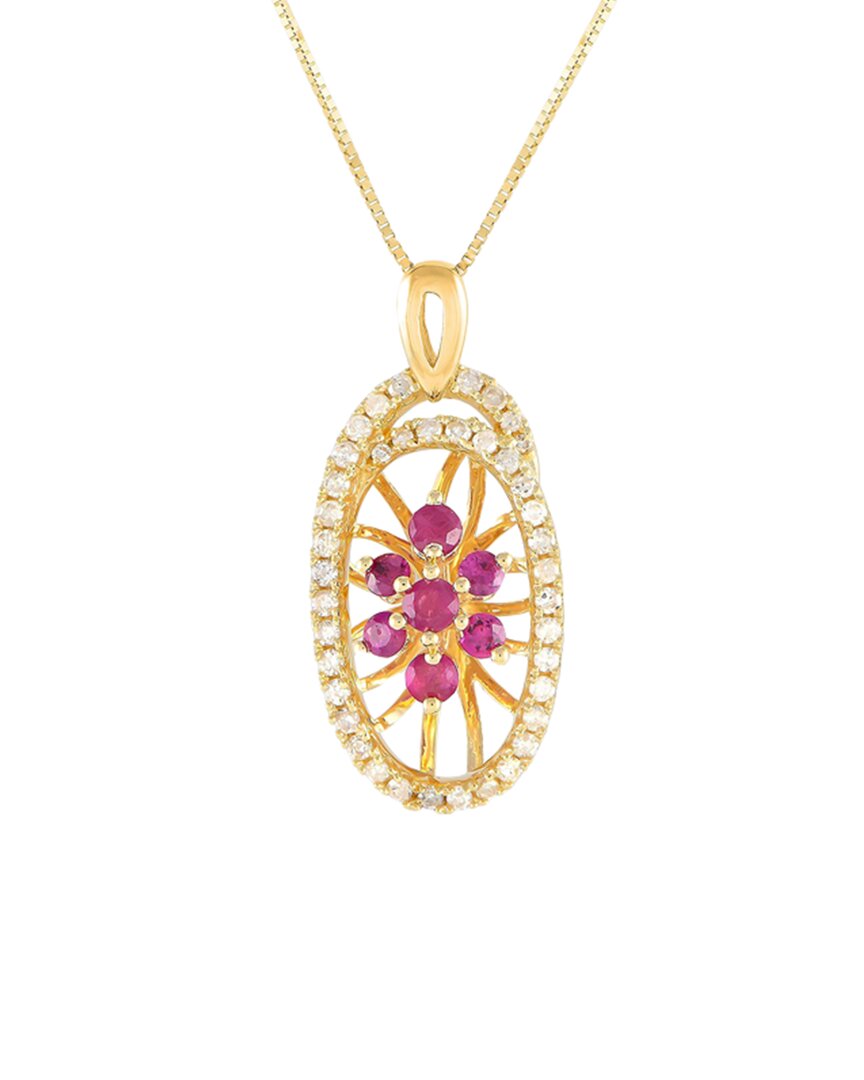 Gemstones 14k 0.22 Ct. Tw. Diamond & Ruby Necklace In Gold