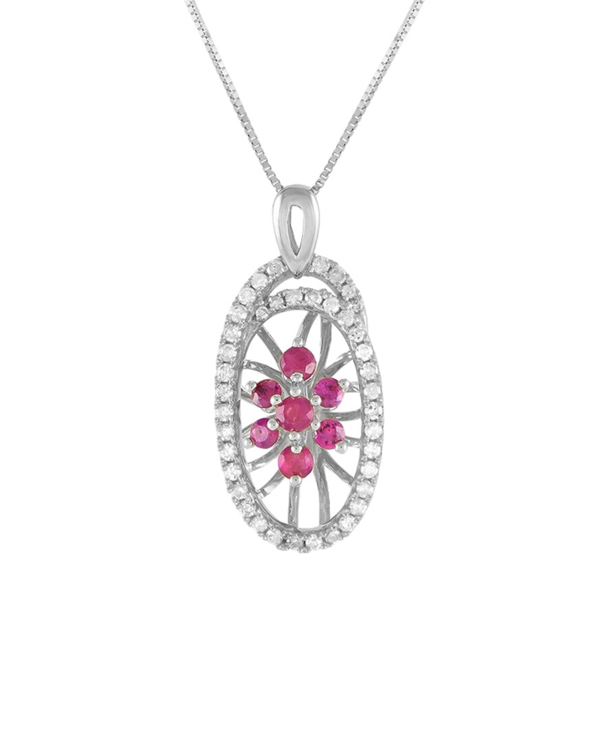 Gemstones 14k 0.22 Ct. Tw. Diamond & Ruby Necklace In Metallic