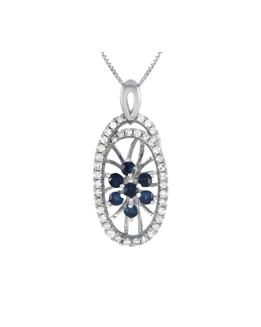 Gemstones 14k 0.22 Ct. Tw. Diamond & Sapphire Necklace In Metallic