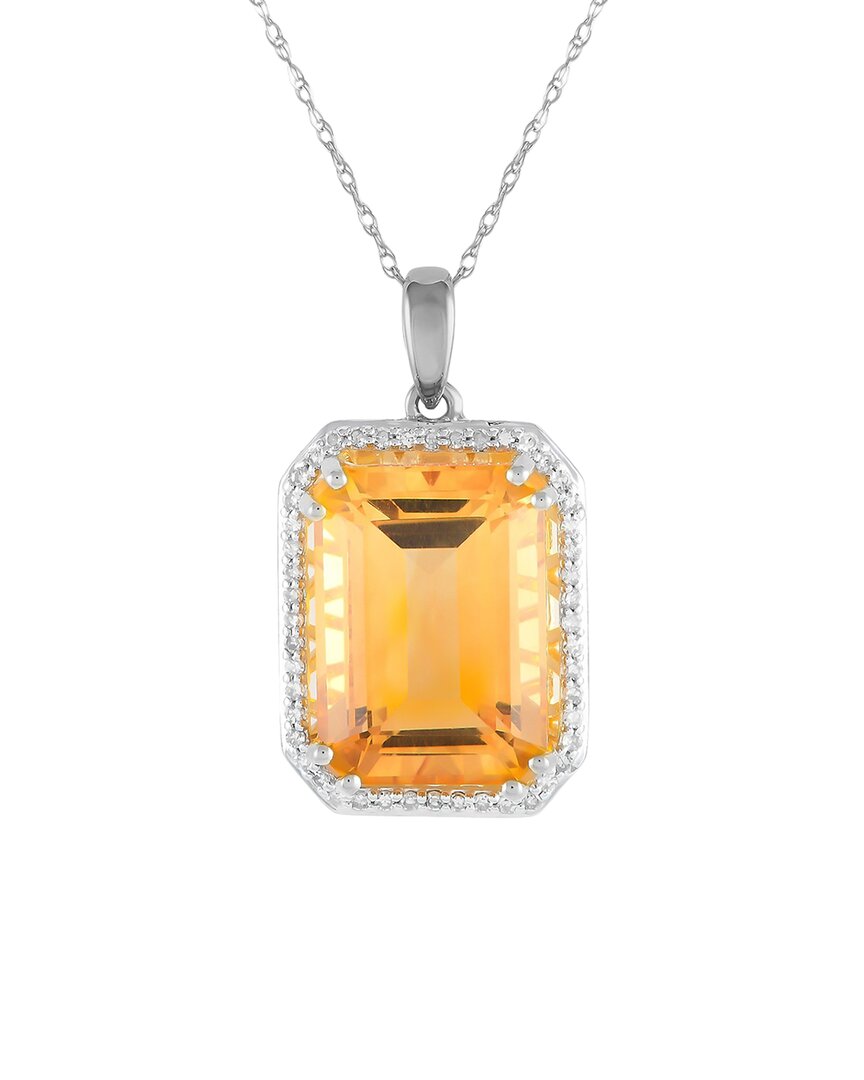Gemstones 14k 0.20 Ct. Tw. Diamond & Citrine Pendant Necklace In Metallic