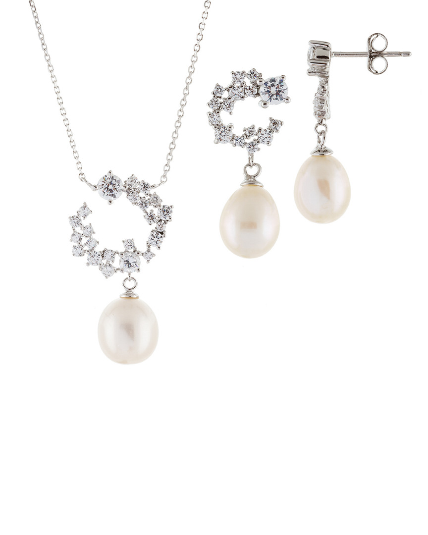 Splendid Pearls Silver 7.5-9.5mm Cultured Freshwater Pearl Necklace & Earrings Set