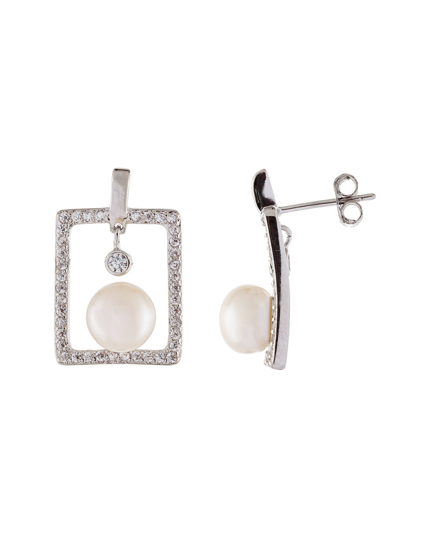 Splendid Pearls Silver 8-8.5mm Pearl & Cz Earrings