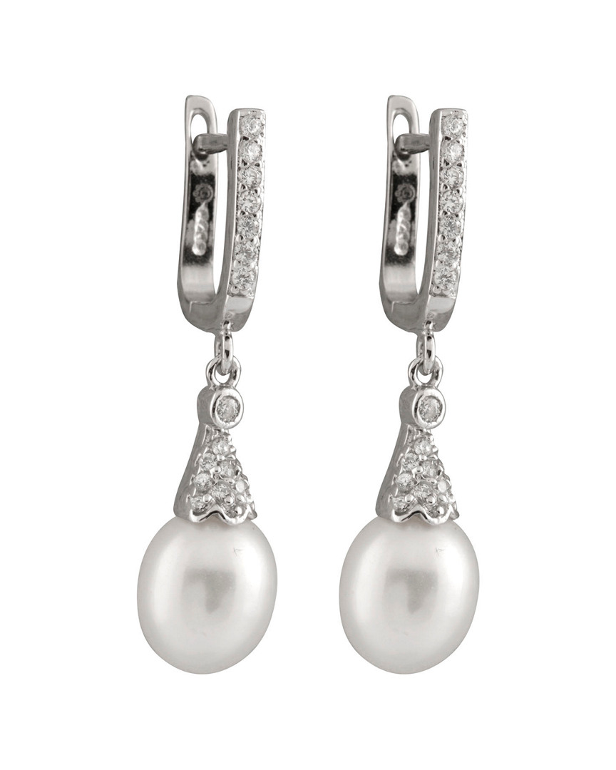 Splendid Pearls Silver 7.5-8mm Pearl Cz Earrings