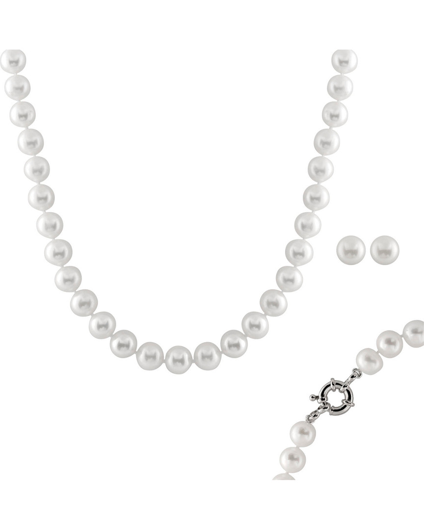 Splendid Pearls Silver 10-11mm Pearl Earrings & Necklace Set
