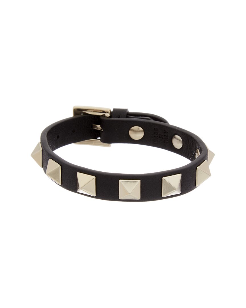Shop Valentino Rockstud Leather Bracelet In Black