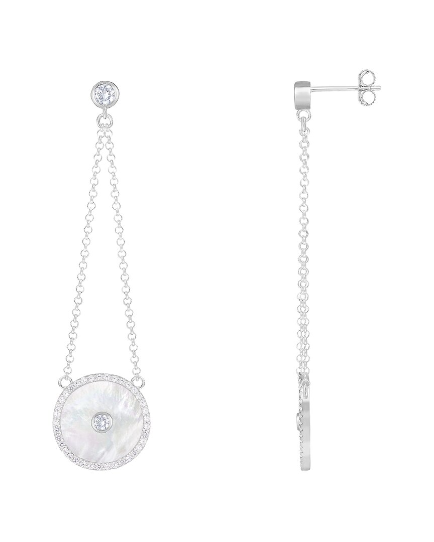 Splendid Pearls Silver 10mmmm Pearl Cz Earrings In Metallic