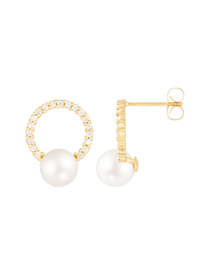 Splendid Pearls 14k 0.38 Ct. Tw. Diamond & 7-7.5mmmm Pearl Earrings