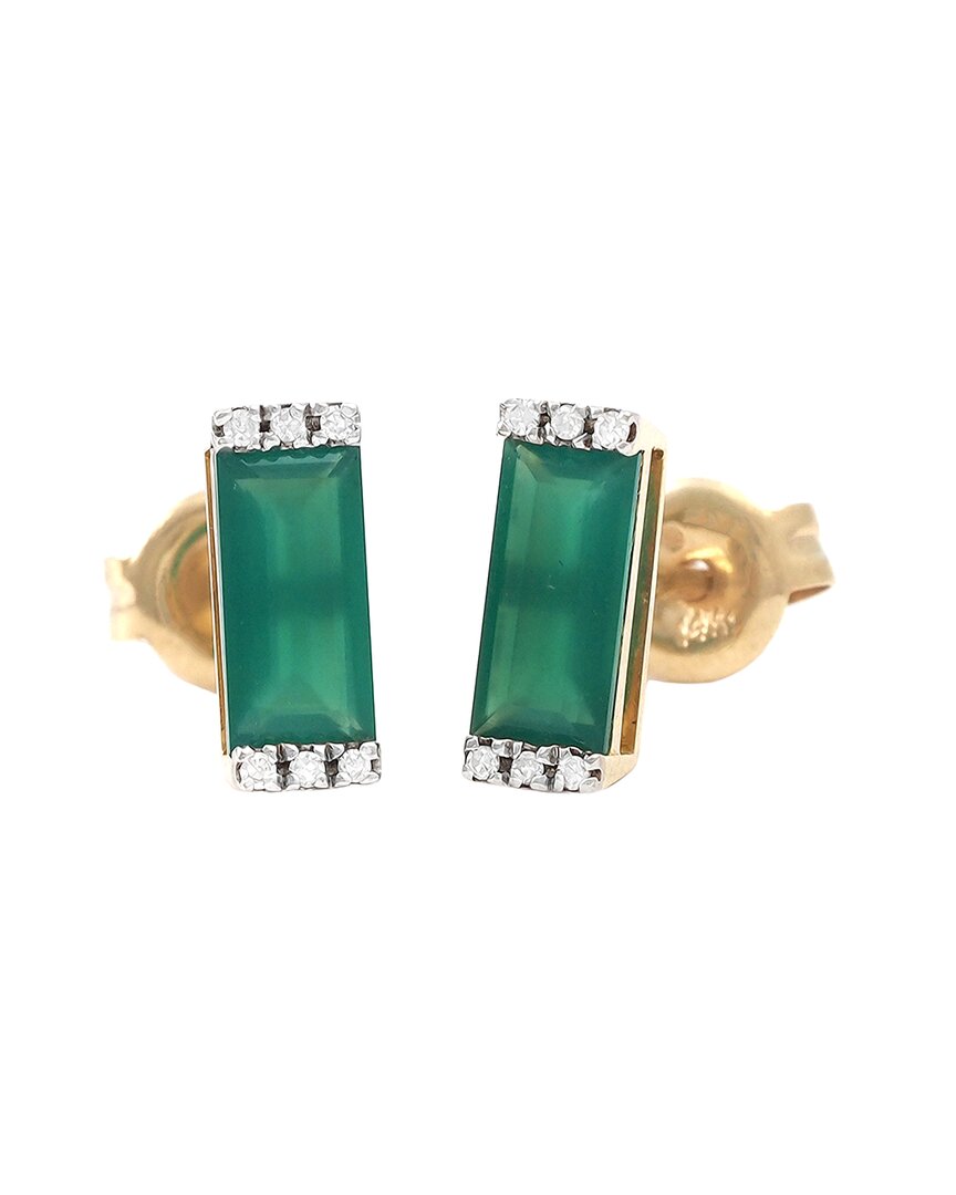 Gemstones Bar 14k 0.06 Ct. Tw. Diamond & Green Onyx Earrings