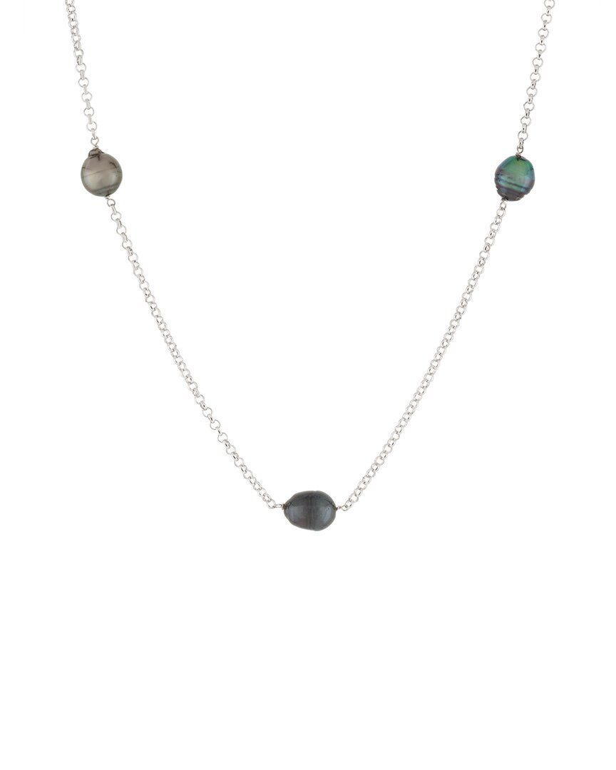 Splendid Pearls Silver 8-10mm Tahitian Pearl Necklace