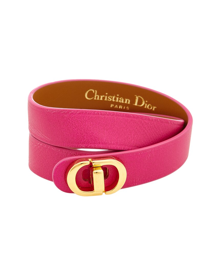 Dior Logo Leather Bracelet In Pink