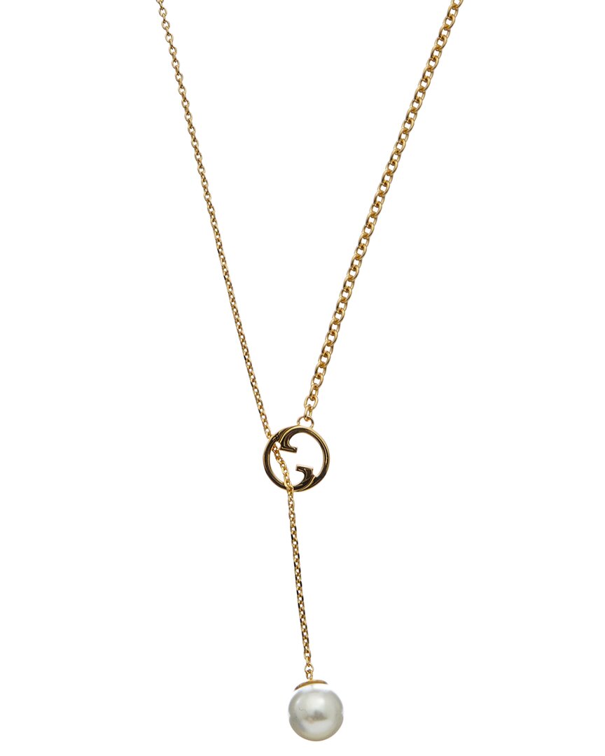 Gucci Blondie Pearl Drop Necklace In Gold