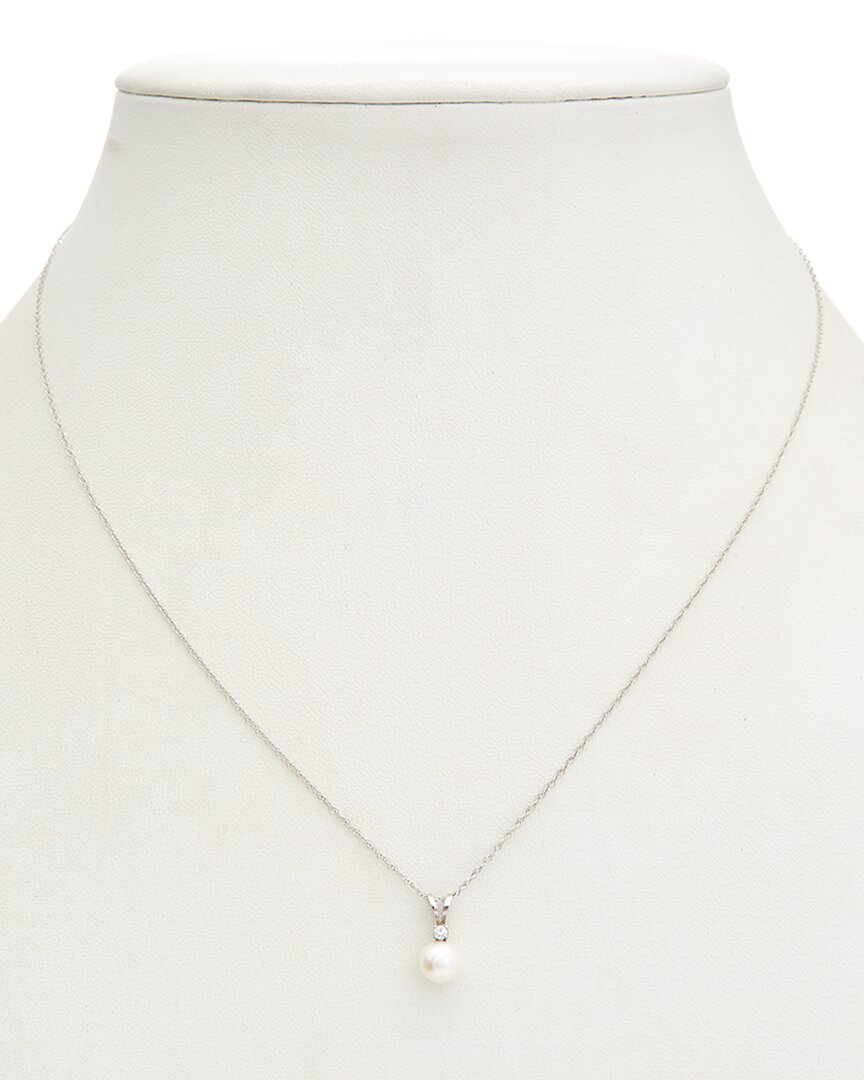 Splendid Pearls 14k 0.03 Ct. Tw Diamond & 6-6.5mm Pearl Pendant Necklace