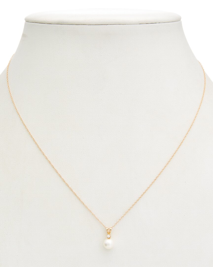 Splendid Pearls 14k 0.03 Ct. Tw Diamond & 6-6.5mm Pearl Pendant Necklace