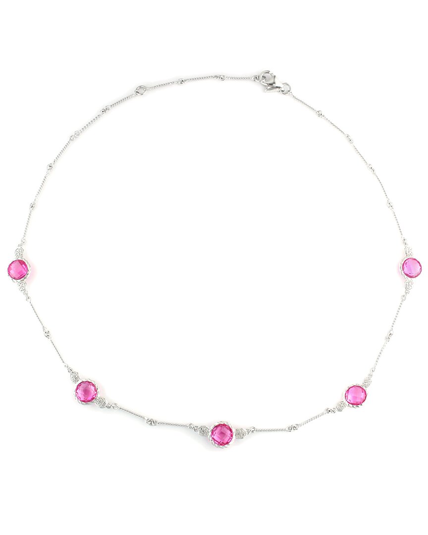 Gemstones Silver 0.03 Ct. Tw. Diamond & Pink Quartz Necklace