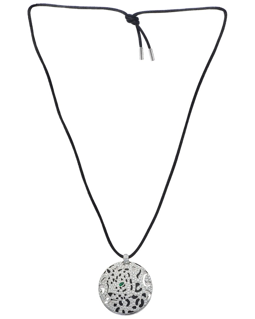 Cartier Panthere Diamond White Gold Disc Necklace In Metallic