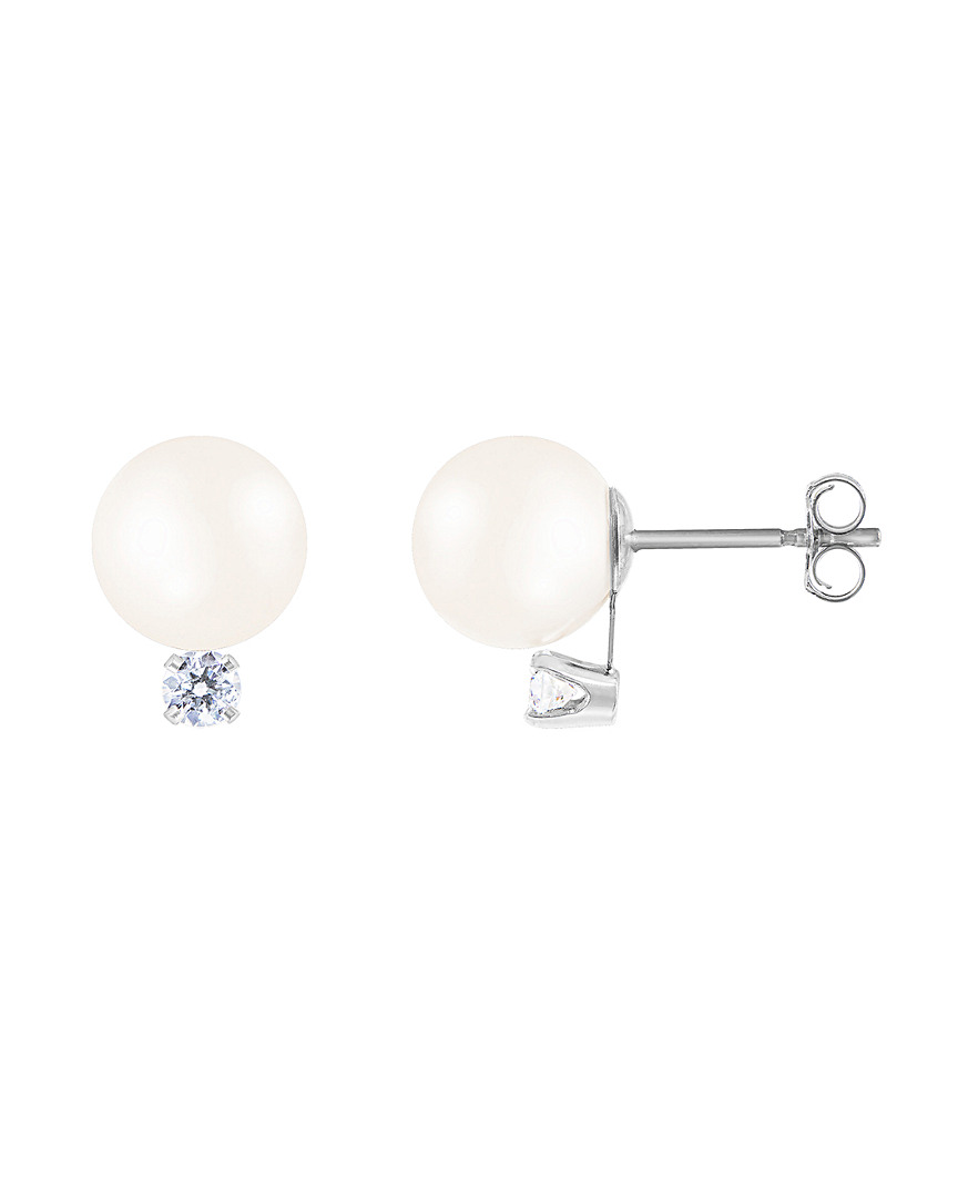 Splendid Pearls 14k 0.06 Ct. Tw. Diamond & 6-6.5mm Akoya Pearl Earrings