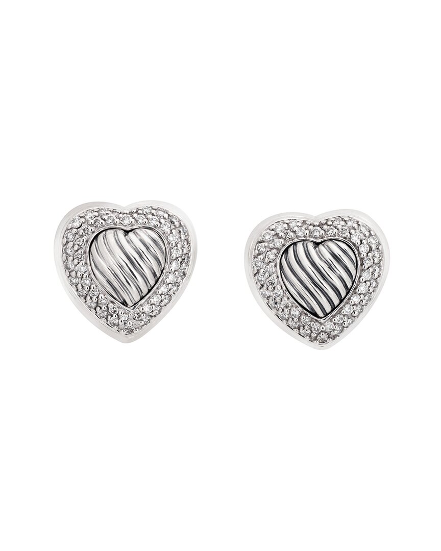David Yurman Cable Collection Silver 0.75 Ct. Tw. Diamond Earrings (authentic  ) In Green