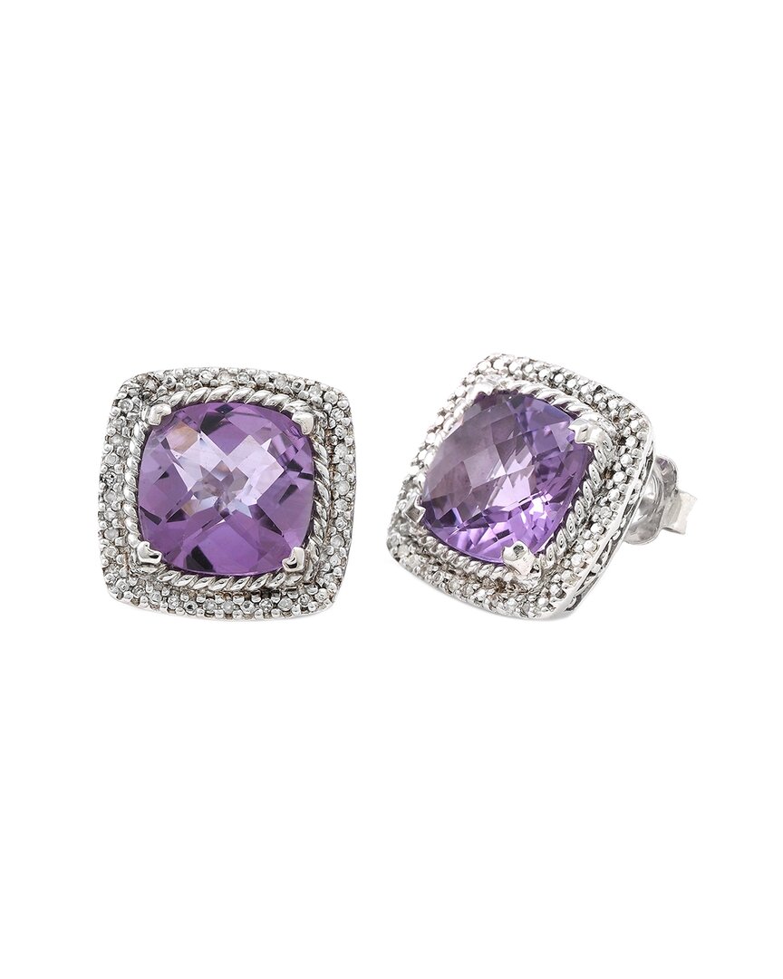 Gemstones Silver 8.07 Ct. Tw. Diamond & Amethyst Earrings