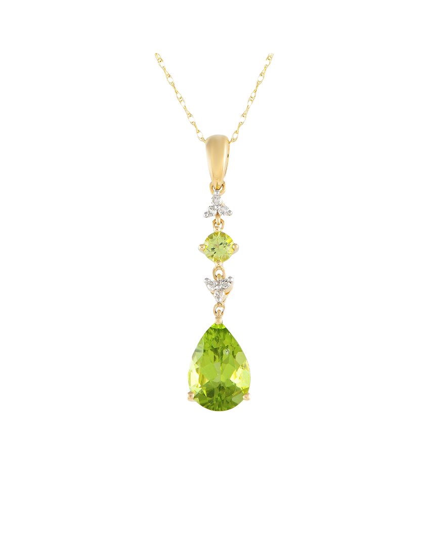 Gemstones 14k 0.05 Ct. Tw. Diamond & Peridot Pendant Necklace In Green