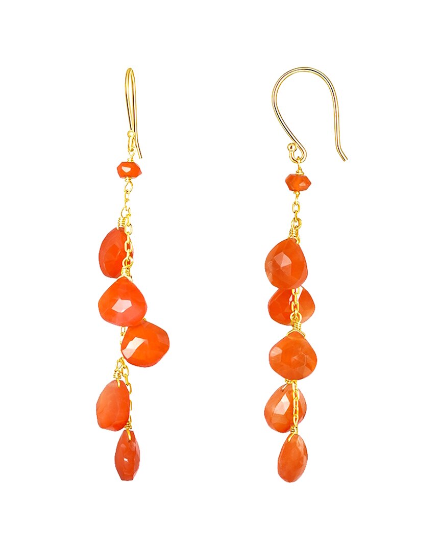 Jewelmak 14k Heart Carnelian Dangle Earrings In Orange