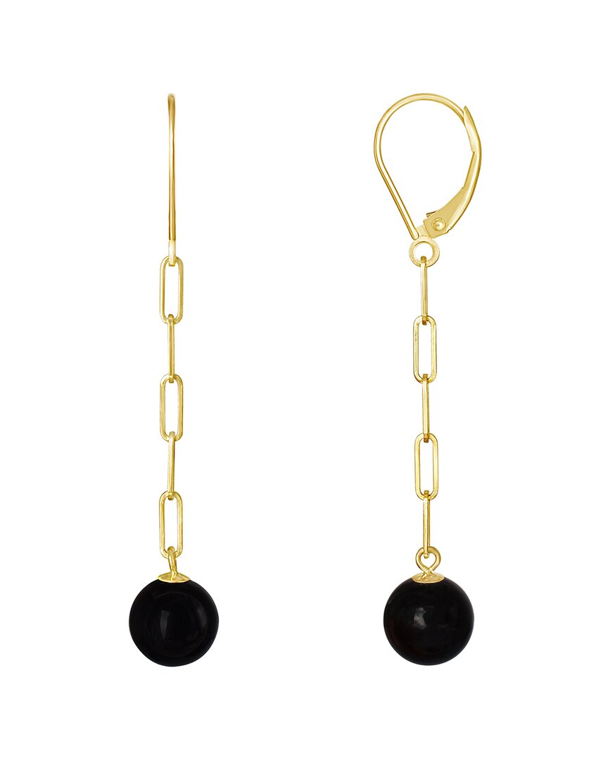 Jewelmak 14k Black Onyx Drop Earrings In Gold