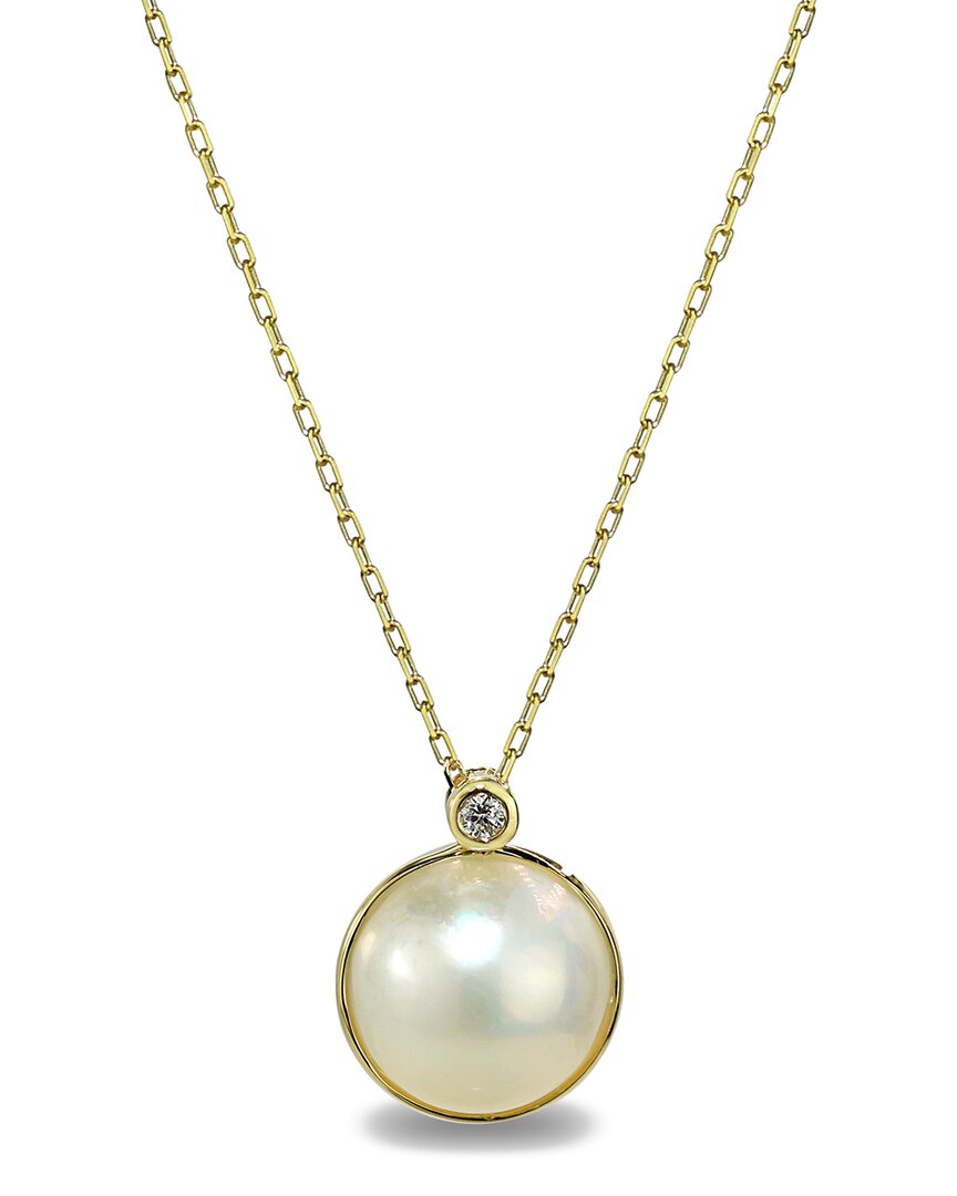Jewelmak 14k 0.03 Ct. Tw. Diamond & Pearl Pendant Necklace In Neutral