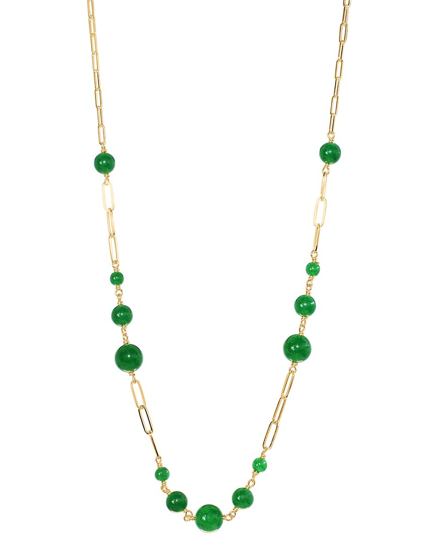 Jewelmak 14k Green Jade Station Necklace In Gold