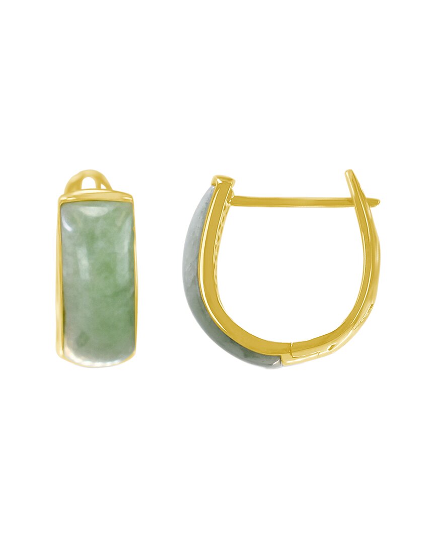 Jewelmak 14k Natural Jade Huggie Earrings In Green