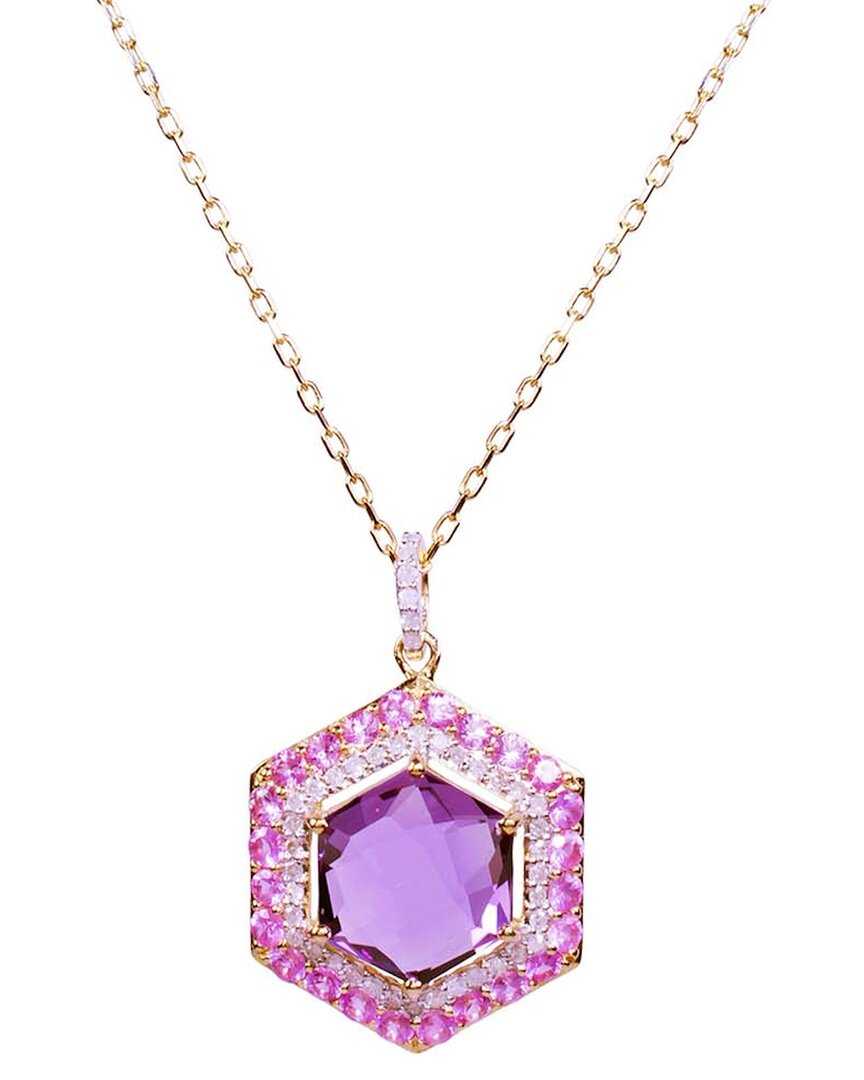 Jewelmak 14k 4.40 Ct. Tw. Diamond & Gemstone Pendant Necklace In Purple