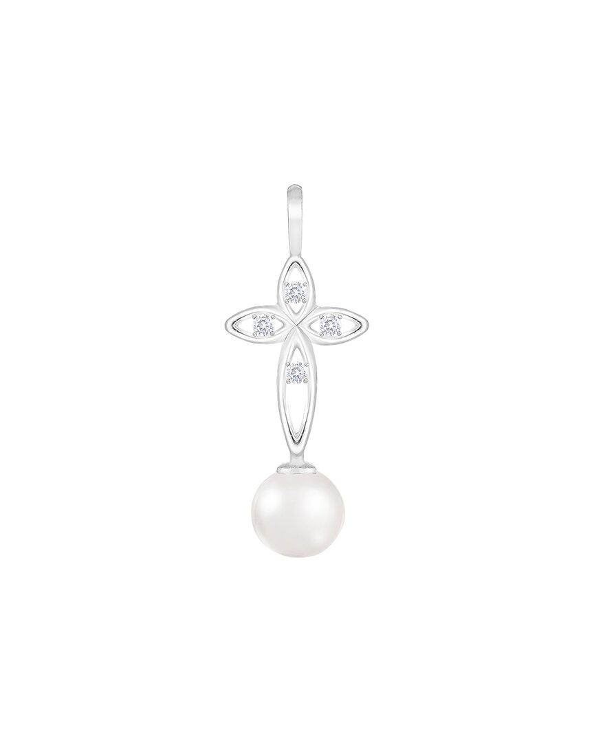 Splendid Pearls 14k 0.06 Ct. Tw. Diamond & 6-6.5mm Pearl Earrings