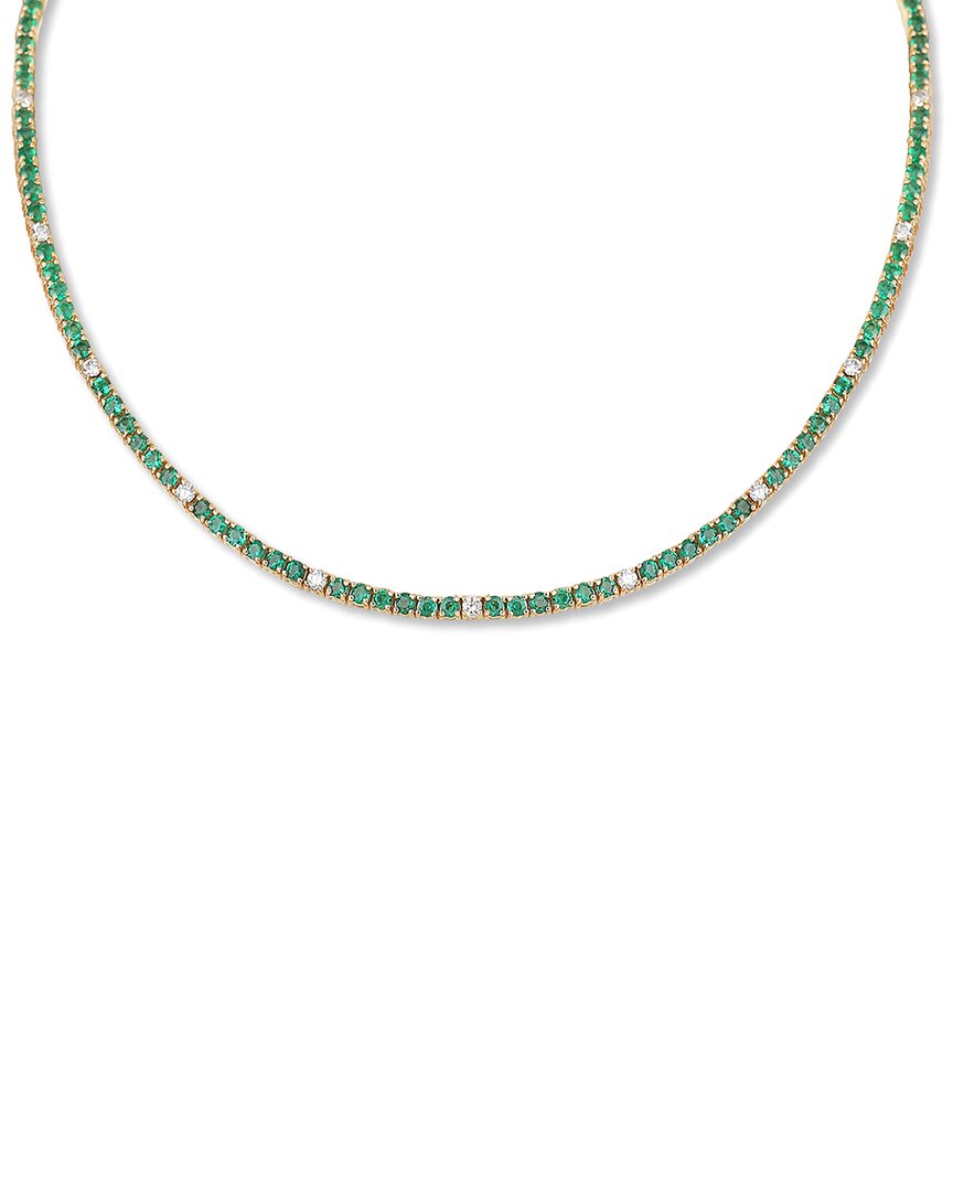 Diana M. Fine Jewelry 18k 6.75 Ct. Tw. Diamond & Emerald Tennis Necklace In Green