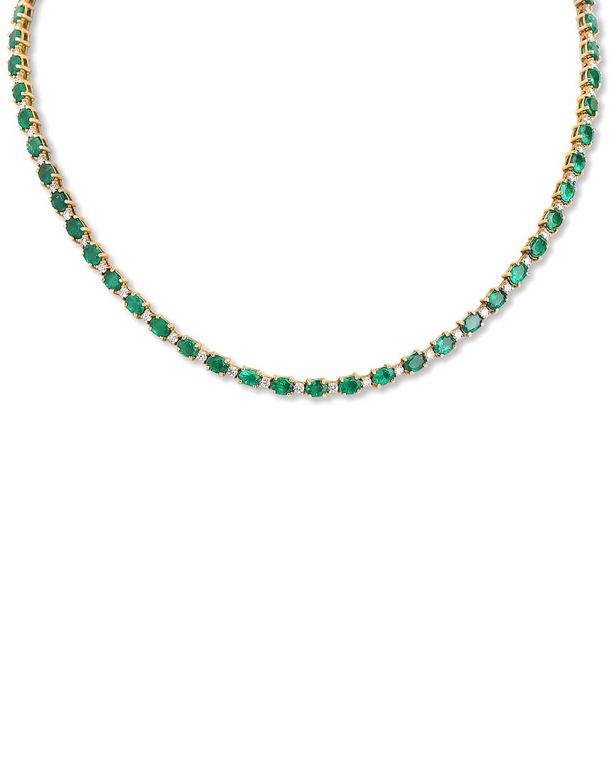 Diana M. Fine Jewelry 18k 12.50 Ct. Tw. Diamond & Emerald Necklace In Green