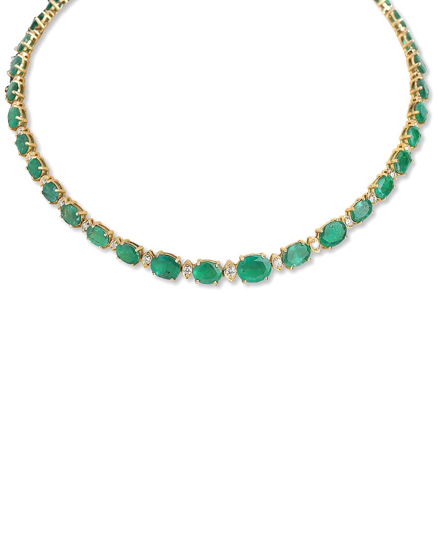 Diana M. Fine Jewelry 18k 23.00 Ct. Tw. Diamond & Emerald Necklace In Green