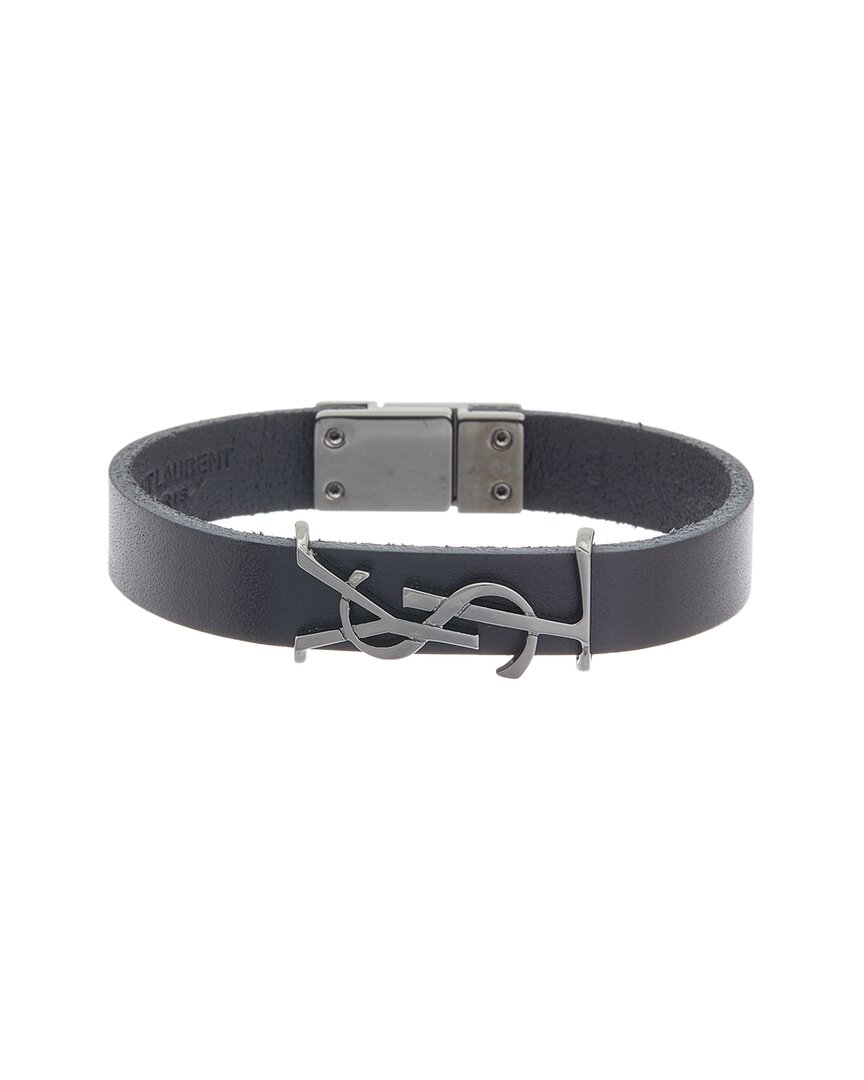 Saint Laurent Cassandre Leather Bracelet In Black