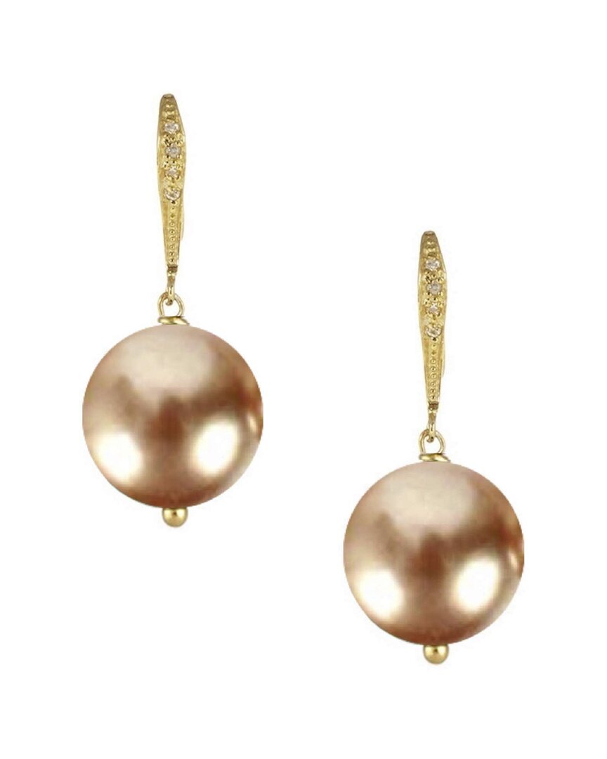 Liv Oliver 18k Plated 12mm Champagne Pearl Drop Earrings