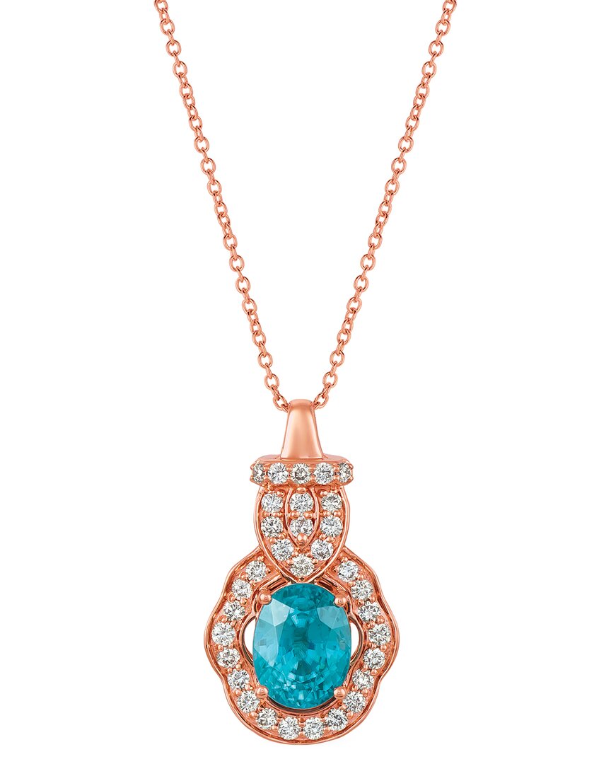 Le Vian 14k Rose Gold 2.40 Ct. Tw. Diamond & Blue Zircon Pendant Necklace
