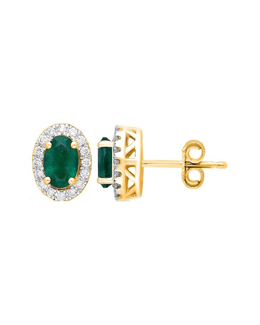Kallati 14k 1.15 Ct. Tw. Diamond & Emerald Earrings
