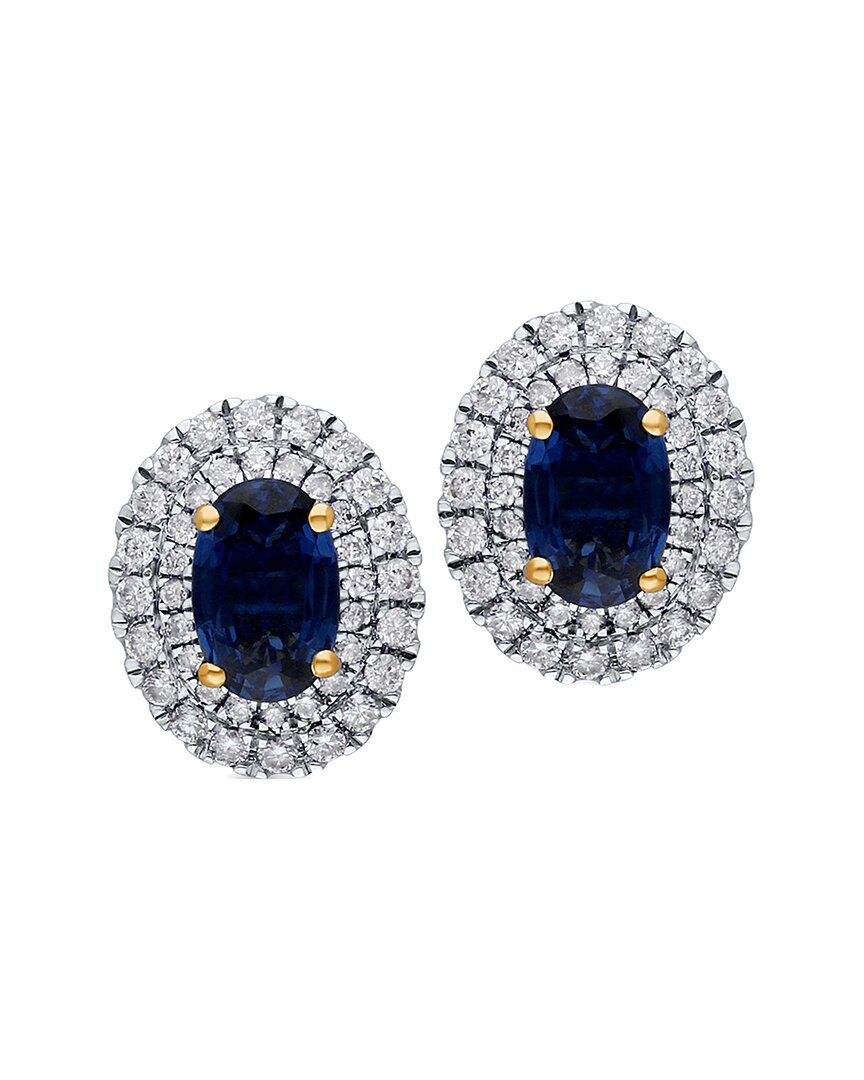 Kallati 14k 0.35 Ct. Tw. Diamond & Blue Sapphire Earrings